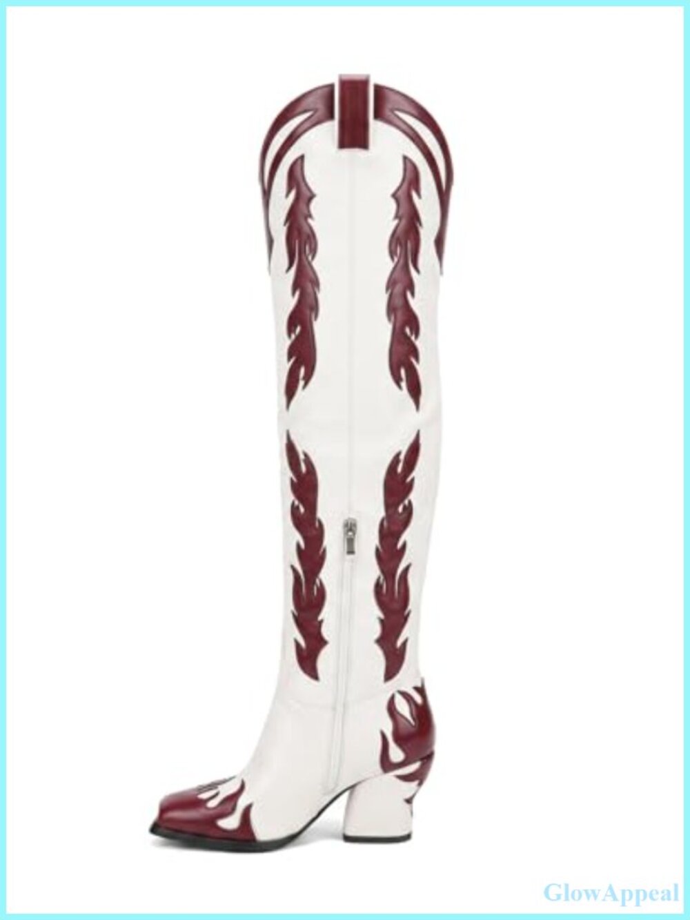 Women's Over-the-Knee Western Cowboy Boots Flame Embroidery Pointed Toe Chunky